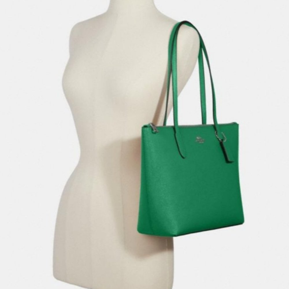 NWT-Coach Zip Top Tote In Crossgrain Leather Shamrock Green 4454